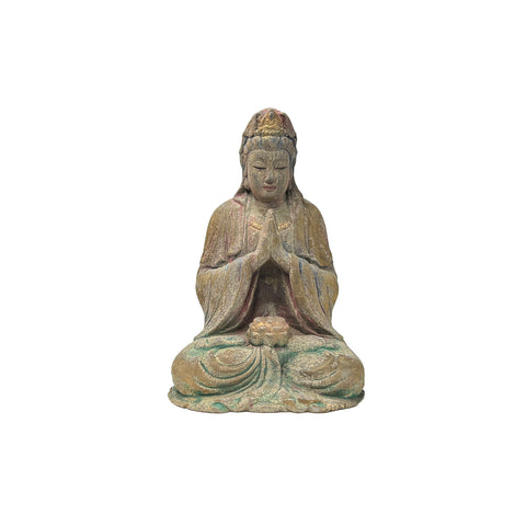 Fade Color Rustic Wood Sitting Bodhisattva Buddha Statue JK314S
