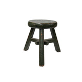 Rustic Distressed Dark Green Round Top Tri-Legs Small Short Stool Table Stand JK319S