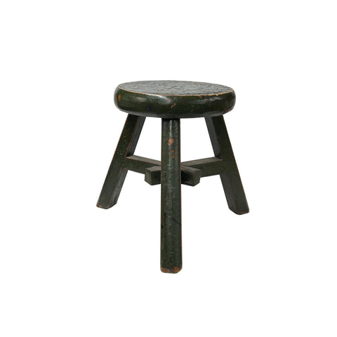 Rustic Distressed Dark Green Round Top Tri-Legs Small Short Stool Table Stand JK319S