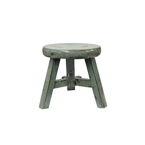 Rustic Distressed Gray Round Top Tri-Legs Small Short Stool Table Stand JK321S
