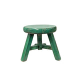 Rustic Distressed Teal Green Round Top Tri-Legs Small Short Stool Table Stand JK322S