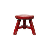 Rustic Distressed Red Round Top Tri-Legs Small Short Stool Table Stand JK323S
