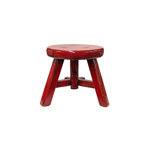 Rustic Distressed Red Round Top Tri-Legs Small Short Stool Table Stand JK323S