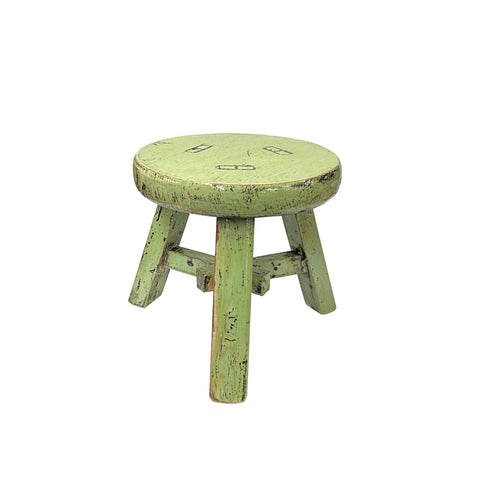 Distressed Light Green Round Top Tri-Legs Small Short Stool Table Stand JK324S
