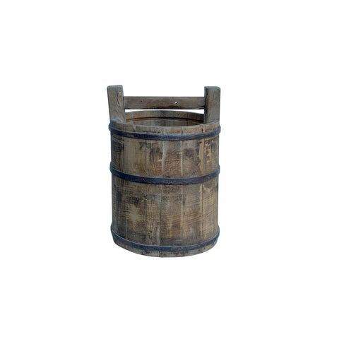 Vintage Rustic Raw Tan Round With Handle Wood Bucket JK325S