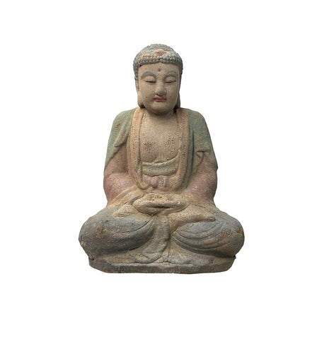 Rustic Wood Sitting Gautama Amitabha Shakyamuni Buddha Statue JK335S