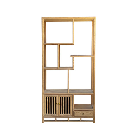 minimalistic tan wood display cabinet  - oriental curio cabinet room divider