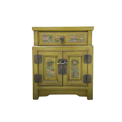 mustard green end table - flower vases green side table - oriental graphic nightstand
