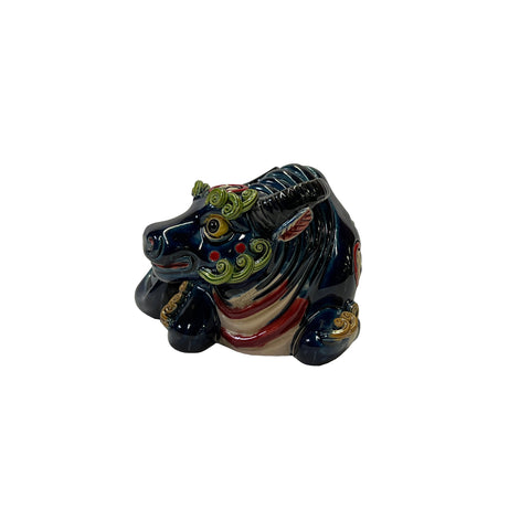 Navy Blue Small Ceramic Artistic Ox Buffalo 