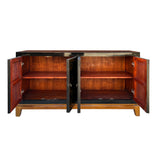 Handmade Solid Wood Chinese Sideboard Buffet Console Table Cabinet – Black & Gold Ancient Market Scenery cs7643S