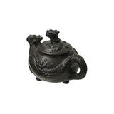 antique style dark brown Yixing Zisha pottery dragon teapot with intricate design