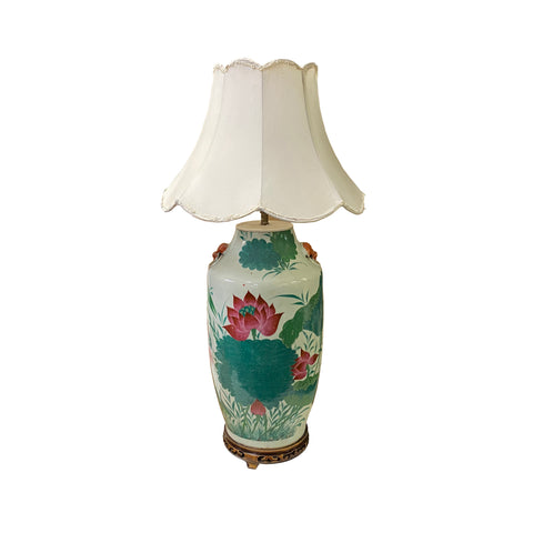 oriental lotus flower porcelain lamp - asian flower porcelain table lamp 
