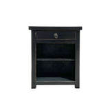 black lacquer side table - oriental simple black end table - open shelf small cabinet