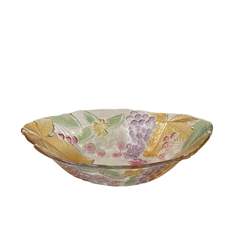 Vintage Oval Grapes Motif Glass Flat Bowl
