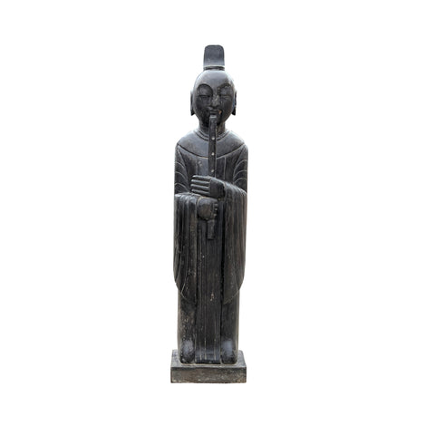 Chinese Black Gray Stone Standing Zen Harmony Decor Statues ws4769S