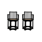 pair asian black lacquer armchair - hexagonal black rattan armchair