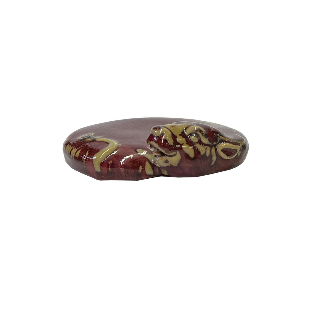 Chinese Ceramic Clay Oxblood Red Flat Ox Cow Shape Art Figure ws3080AS