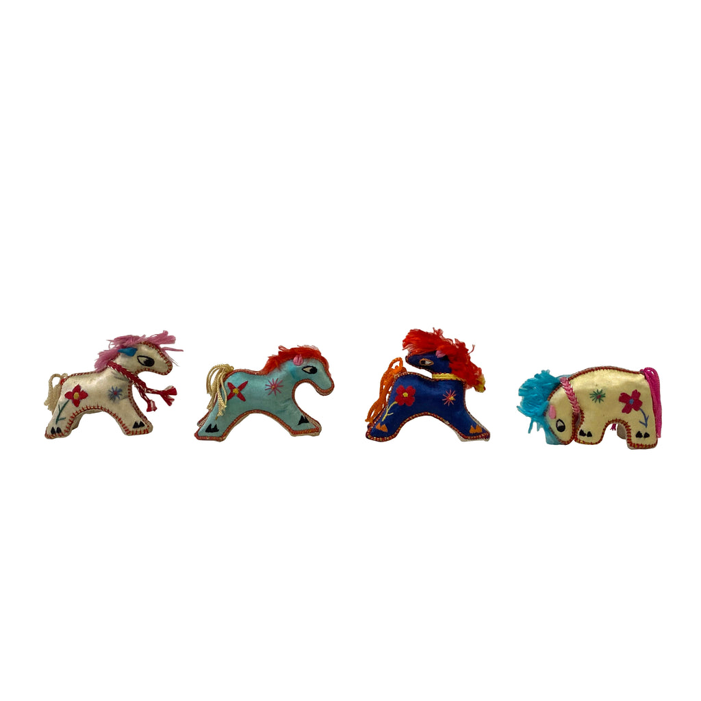 Set 4 Chinese Oriental Fabric Artistic Horse Miniature Figure Art
