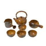 Set 7 Pieces Ceramic Copper Color Glaze Teapot Teacups Deco