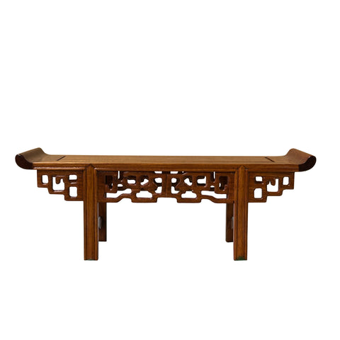 11.5" Chinese Light Brown Altar Shape Ru Yi Apron Accent Wood Display Stand st1020S