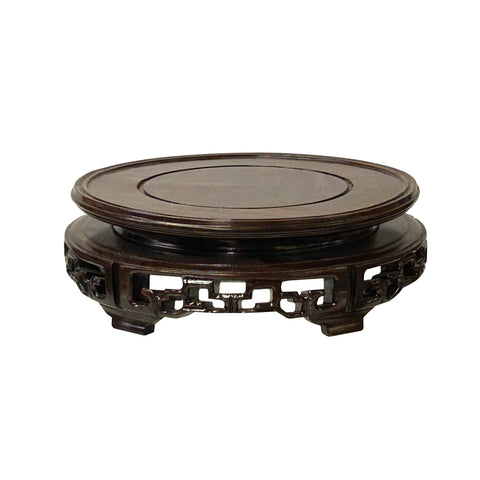 6.5" Oriental Brown Open Motif Wood Round Table Top Display Stand Riser st1044S