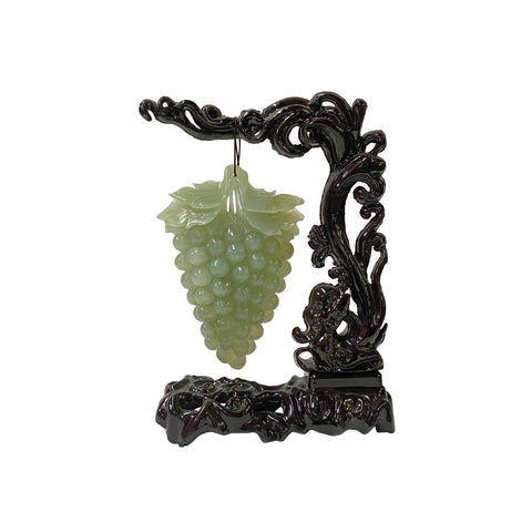 Chinese Natural Stone Grapes Shape Wood Stand Display Art ws3250S ...