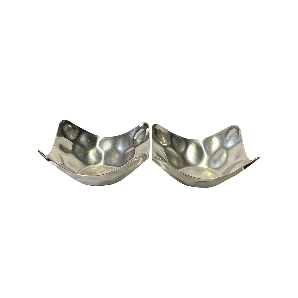 Set 2 Artistic Hand Punch Marks Stainless Steel Square Display Serving Plate Tw016S