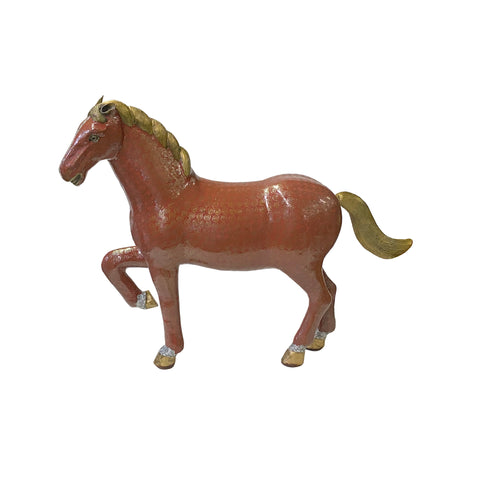 Metal Brick Red Golden Tail Fengshui Horse Figure
