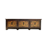 chinese antique graphic sideboard - asian rustic restored long credenza - oriental scenery tv media center stand
