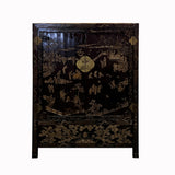 vintage decorative golden carving sideboard - asian credenza side table - vintage chinese accent storage cabinet