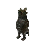 vintage owl shape green bronze vessel art - asian ancient style metal ware figure