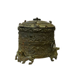 chinese pixiu motif green bronze vessel - vintage metalware ding art