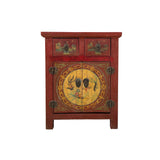 rustic brick red end table - distressed flower fish graphic nightstand