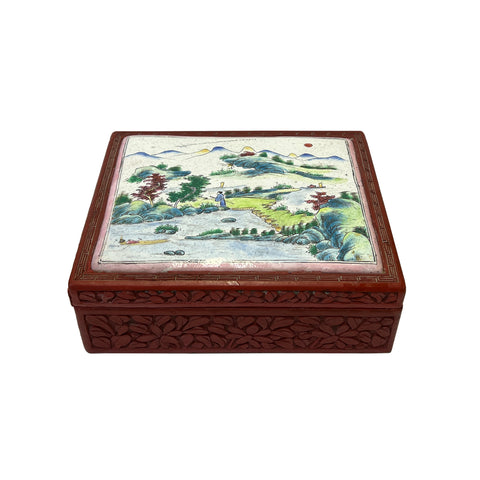 vintage chinese lacquer box - disctressed mark - 