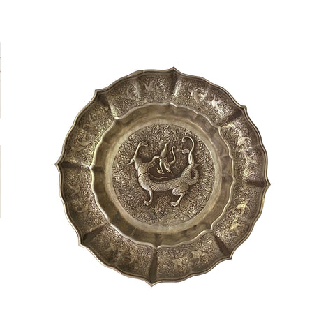 Silver Color Metal Ancient Dragon Artistic Kirin Plate Display
