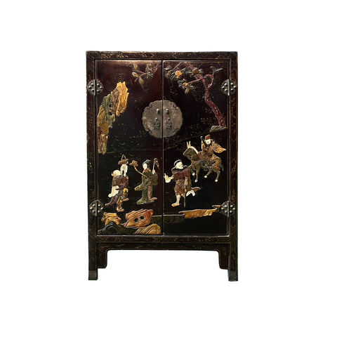 oriental stone inlay small chest - chinoiseries style art cabinet