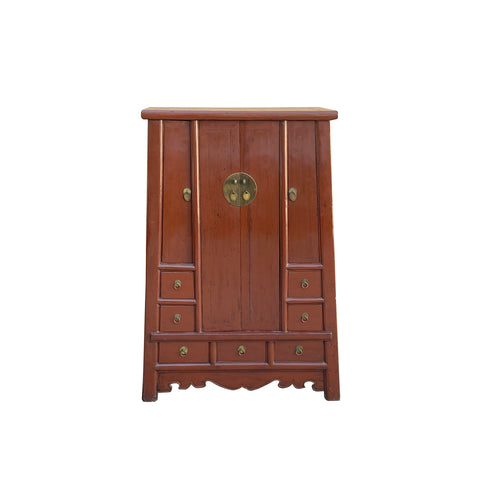 Distressed Brick Red Color Narrow A Shape Cabinet
