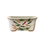 White Porcelain Koi Fishes Rectangular Planter Pot 