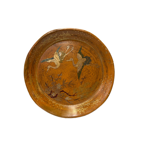 ws3374-Chinoiseries-Golden-Cranes -Graphic-Brown-Lacquer-Tray
