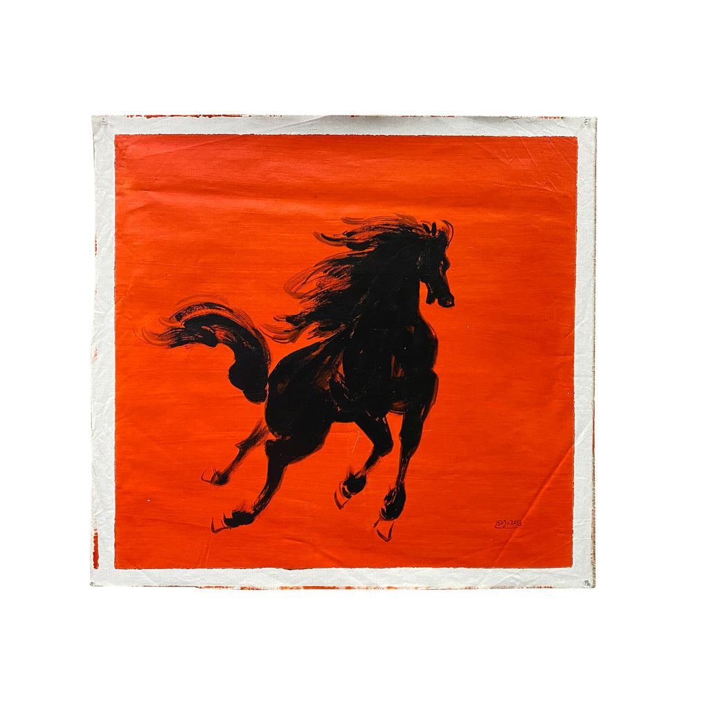 Oil Paint Canvas Art Black Artistic Racing Horse Wall Decor