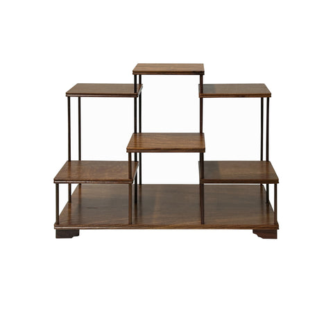 Brown Wood Step Shape Table Top Curio Display Easel Stand ws3498S