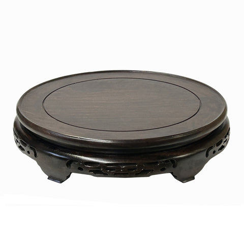 11" Oriental Motif Brown Wood Round Table Top Display Stand Riser ws3507CS