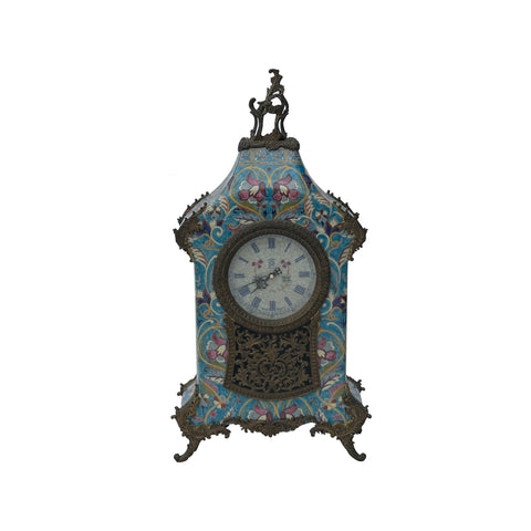 Vintage Chinese Turquoise Ceramic Metal Frame Western Clock Display ws3526S