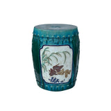 Asian Round Turquoise Green Flower Bird Fish Motif Clay Garden Stool Table ws3544S