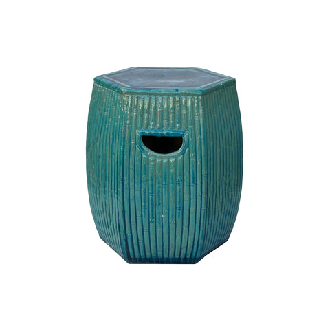 Chinese Hexagon Bamboo Theme Turquoise Green Ceramic Clay Garden Stool ws3545S