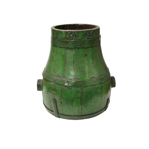 Chinese Vintage Distressed Bright Green Round Deco Wood Bucket ws3549S