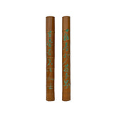 Pair Chinese Green Calligraphy Writing Engraved Bamboo Wall Panels ws3551S