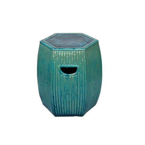 Chinese Hexagon Bamboo Theme Turquoise Green Ceramic Clay Garden Stool ws3557S