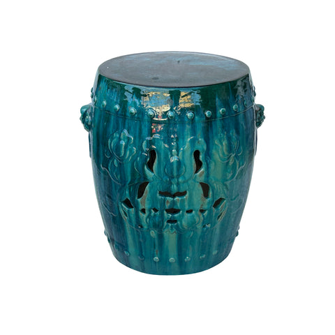 Asian Green Turquoise Glaze Round Lotus Pattern Ceramic Garden Stool Table ws3559S