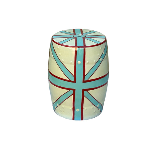 Light Celadon Base Turquoise Cross Line Round Porcelain Stool Table ws3562S